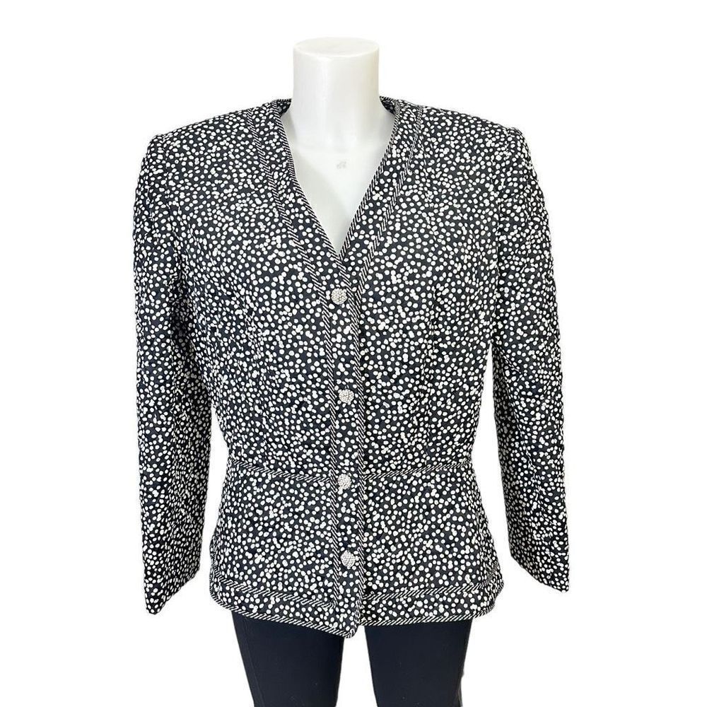 RICKIE FREEMAN for TeriJon Vintage‎ 80s polka dot silk quilted Coat sz 14